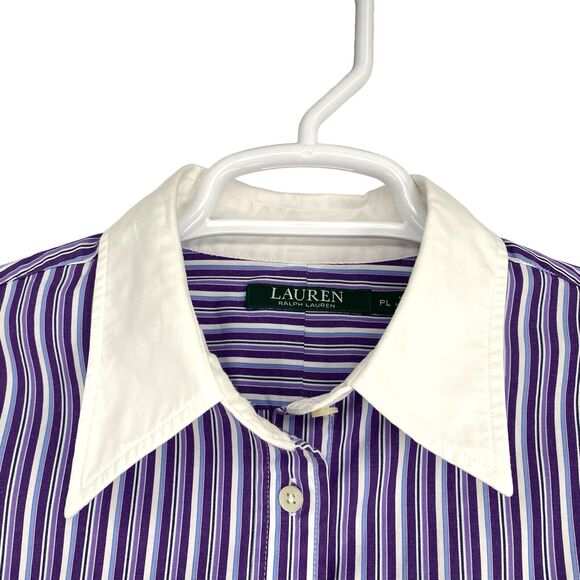 Lauren Ralph Lauren Button Shirt Womens Petite L Purple Striped Stretch Long Sle - Picture 2 of 6